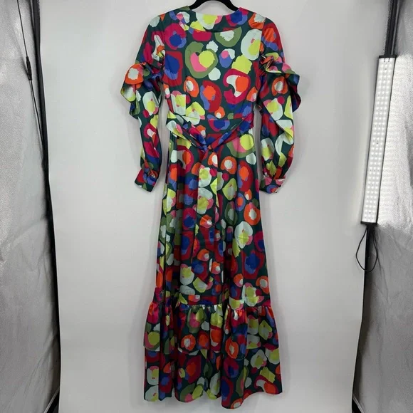 New Emily McCarthy Polka Dots Ruffle Maxi Long Sleeve Dress Floral Tiered 2XS - Picture 10 of 12